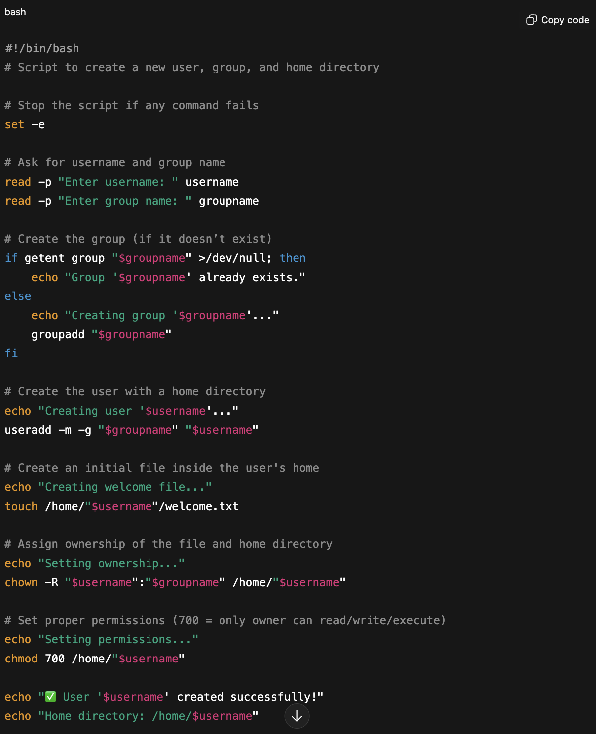 <p>Text files that call those individual commands and others in sequence to automate tasks;&nbsp;packages of commands that entire sequence into <strong>one reusable action</strong>.</p><ul><li><p>Adds intelligence (logic, checks, conditions) -&gt; things you can't easily do with raw commands alone</p></li></ul><p></p>