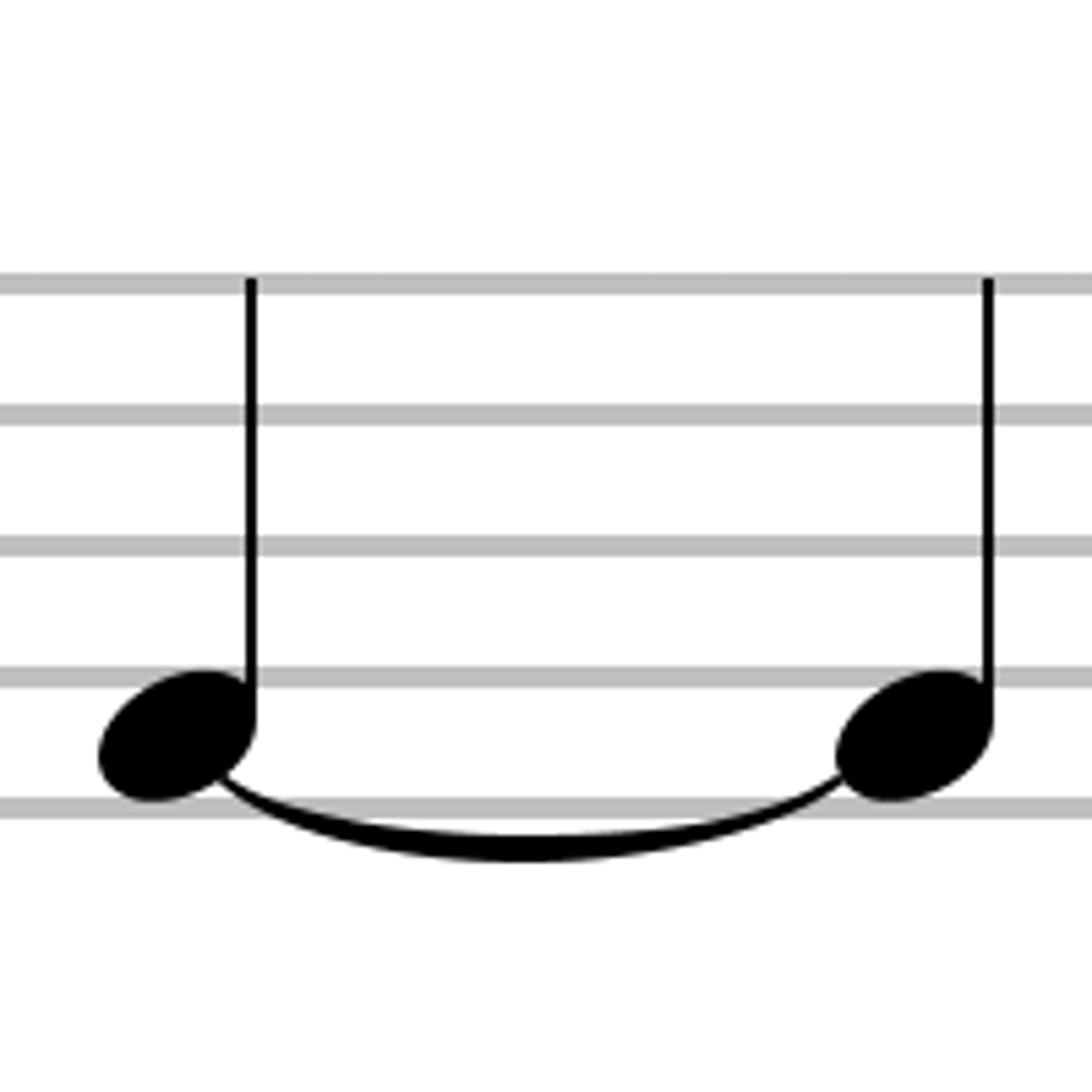 <p>Curved line joining two notes of the same pitch</p>