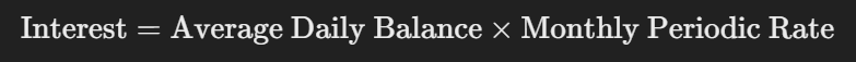 <ul><li><p><strong>"Credit card finance charge"</strong></p></li><li><p><strong>"Balance carried over"</strong></p></li><li><p><strong>"Monthly rate"</strong></p></li></ul><p></p>