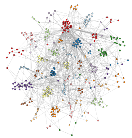 <p>By adding extra forces that pull nodes of the same cluster together and push nodes of different clusters further apart.</p>
