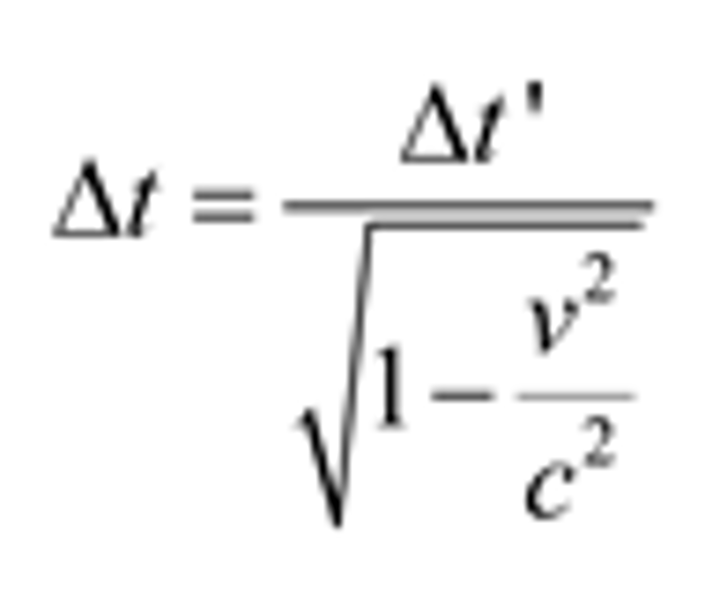 <p>Where:</p><p>t' = proper time</p><p>t = relativistic time</p><p>v = velocity of object</p><p>c = speed of light (3*10^8 m/s)</p>