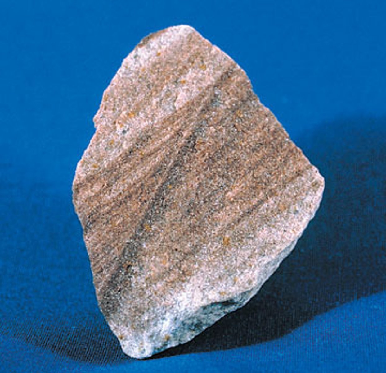 <p>sedimentary rock, sand-size grains, mostly quartz, composition: rock fragments</p>