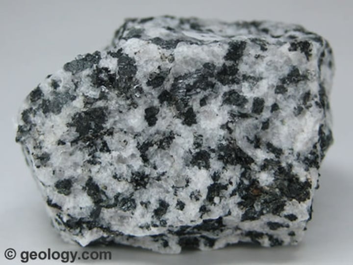 <p>Coarse-grained igneous rock of intermediate composition. Up to half of the rock is plagioclase feldspar and the rest is ferromagnesian minerals.</p>