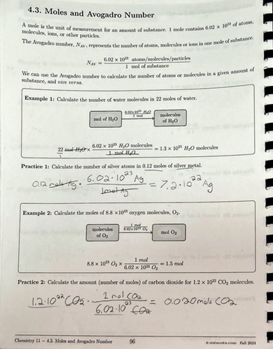 <p>Represents the number of atoms, molecules or ions in one mole of substance, equal to 6.02 x 10^23 atoms/molecules/particles.</p>