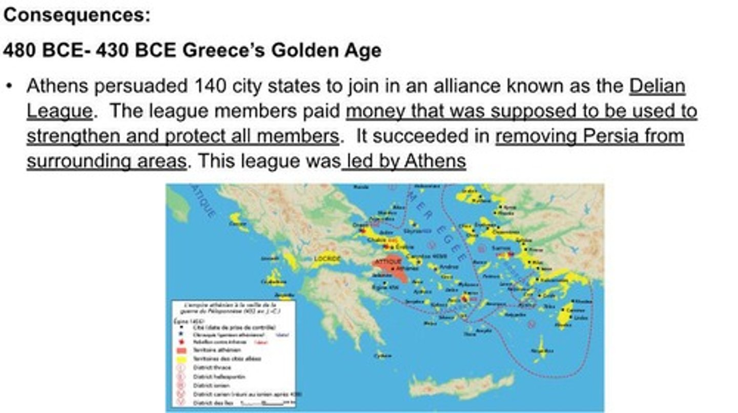 <p>It was a defensive alliance led by Athens formed to protect against future Persian threats.</p>