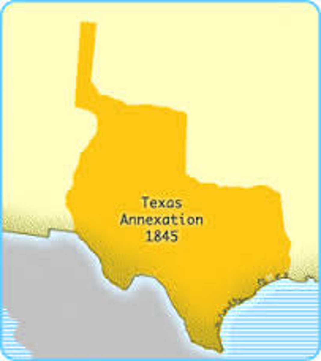 <p>1845. Originally refused in 1837, as the U.S. Government believed that the annexation would lead to war with Mexico. Texas remained a sovereign nation. Annexed via a joint resolution through Congress, supported by President-elect Polk, and approved in 1845. Land from the Republic of Texas later became parts of NM, CO, OK, KS, and WY.</p>