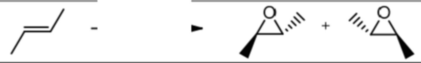<p>adds syn epoxide ring across double bond</p>