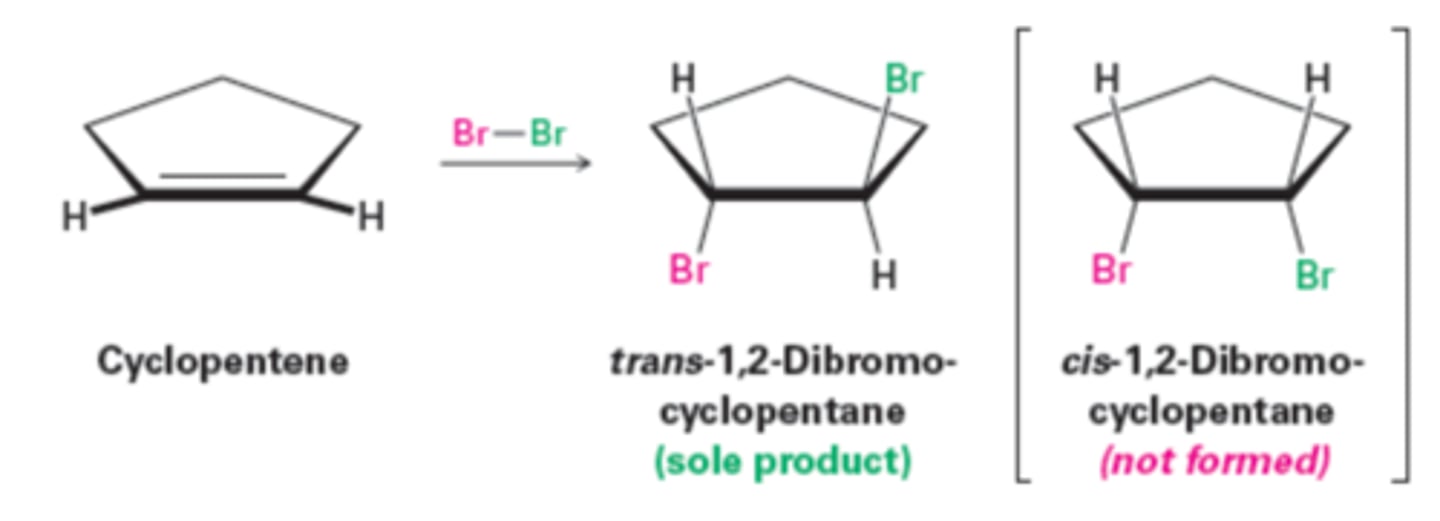 <p>add Br or Cl<br><br>→ gives anti sterochemitry</p>