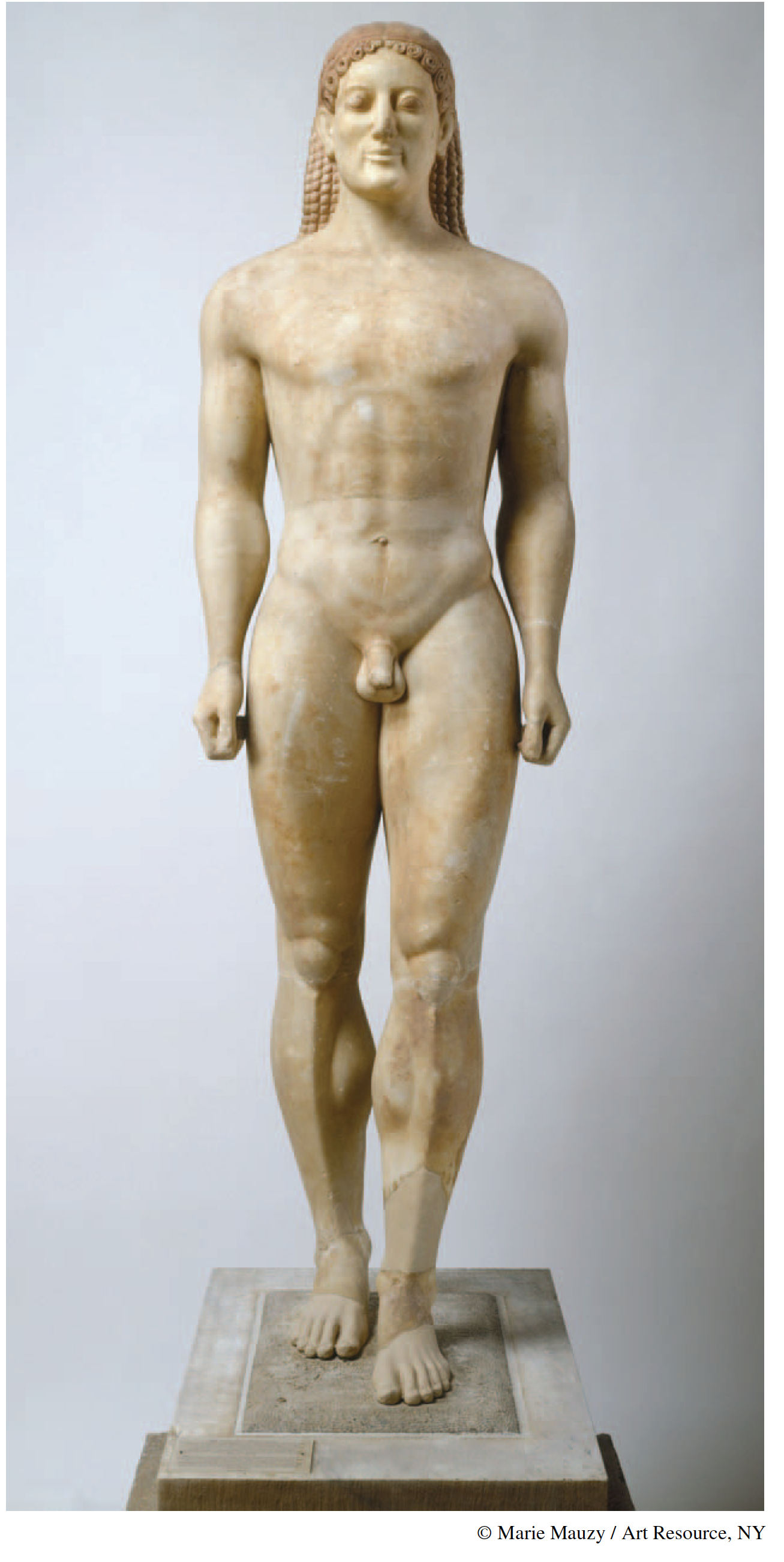 <p>The nudity of this sculpture reflects Ancient Greek ideas of power by</p>