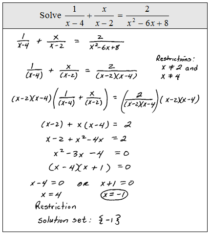 <p>x = -1 </p><p>4 is extraneous.</p>