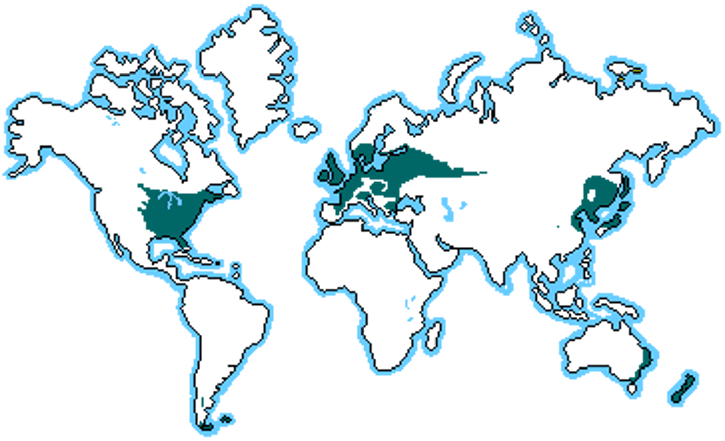 <p>N America, Europe, Japan, and regions of Australia</p>