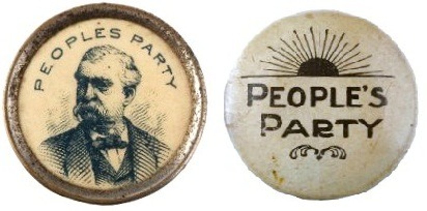 <p>U.S. political party formed in 1892 representing mainly farmers, favoring free coinage of silver and government control of railroads and other monopolies</p>