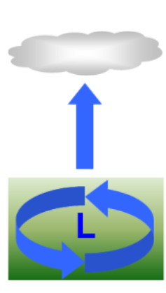 Northern hemisphere at the surface - low pressure systems have a counterclockwise rotation. 
Wind turns slightly inward towards the lowest pressure 
• Air converges at the center of the low near the ground
• Having nowhere to go the converging air rises
• As the air rises, the water vapor within cools and eventually condenses into cloud droplets/raindrops
• Low pressure centers are generally associated with clouds, precipitation, i.e. "bad weather"