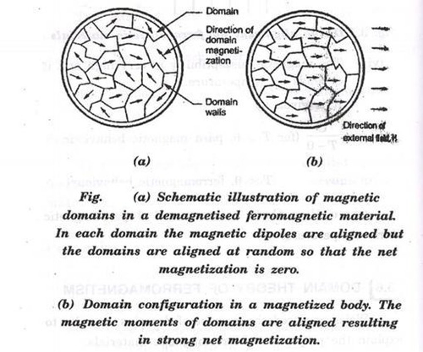 <p>Regions in ferromagnetic materials where atomic dipoles are aligned in the same direction, producing a net magnetic moment.</p>