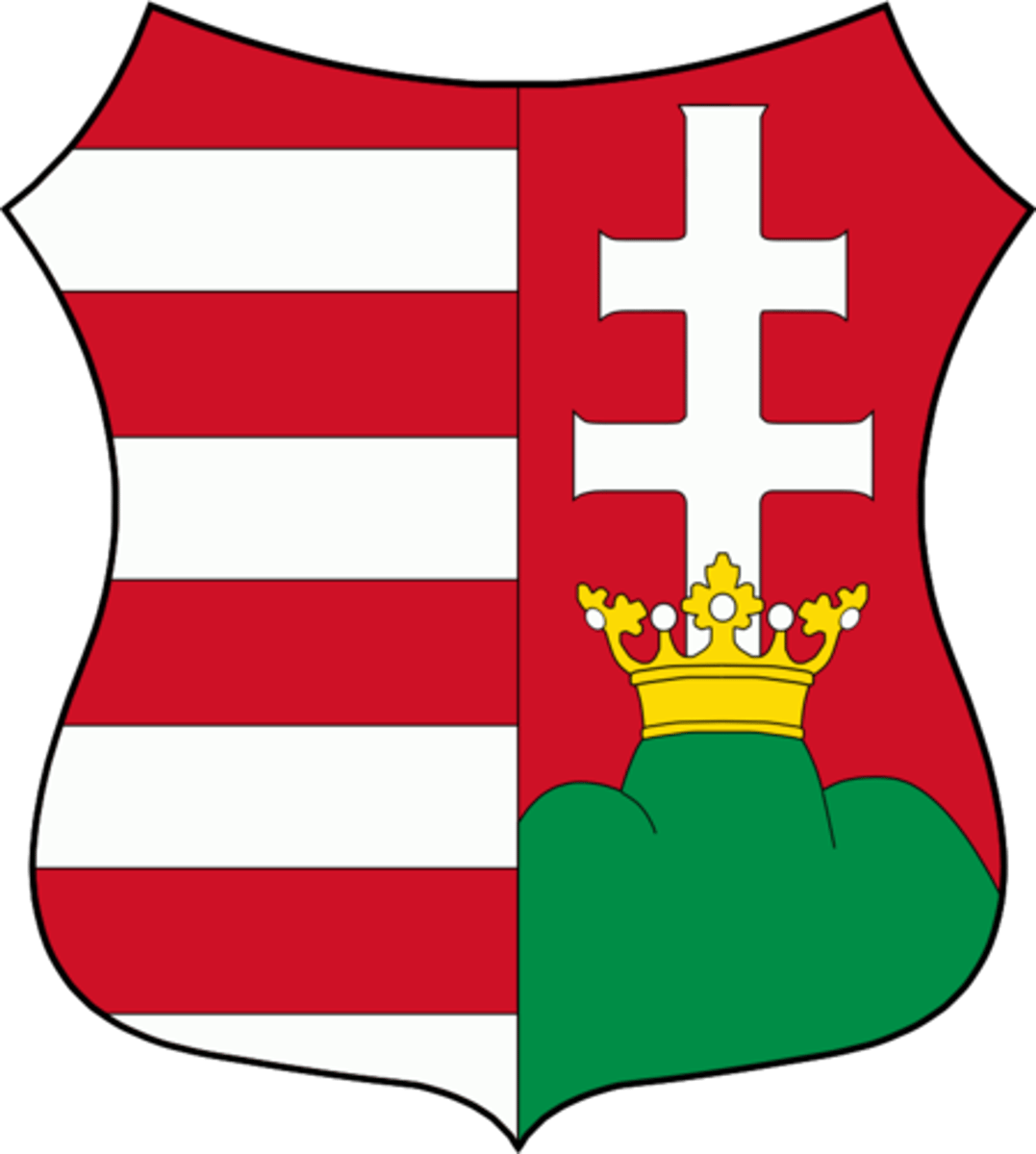 <p>Vörössel és ezüsttel</p><p>hétszer vágott mező. Kettős kereszt. Hármas halom, rajta korona.</p>