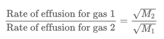 <p>ratio of the rate of effusion for gases 1 and 2 is inversely proportional to the square roots of the masses of the gas particles when it has constant temperature and pressure.</p>