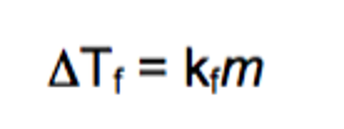 <p>Since vapor pressure is lower, the liquid will freeze ar a lower temperature</p><p>Equation: in pic</p><p>△T(f) = the difference between freezing points of pure solvent and the solution</p><p>K(f) = A constant specific for each solvent</p><p>m = molality of IONS, NOT substance</p>