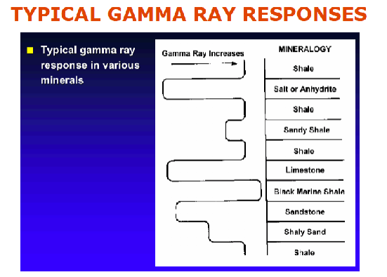 <ul><li><p>records natural radioactivity of formation</p></li><li><p>shales have high gamma radioactive response</p></li><li><p>gamma ray logs infer grain size</p></li><li><p>gamma ray logs are more commonly used logs for sequence stratigraphic analysis</p></li></ul><p></p>