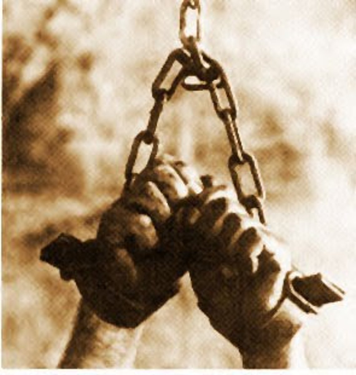 <p>(n.) a chain or shackle placed on the feet (often used in plural); anything that confines or refrains; (v.) to chain or shackle; to render helpless or impotent ----- syn. (n.) bond, restraint; (v.) bind, hamper</p>