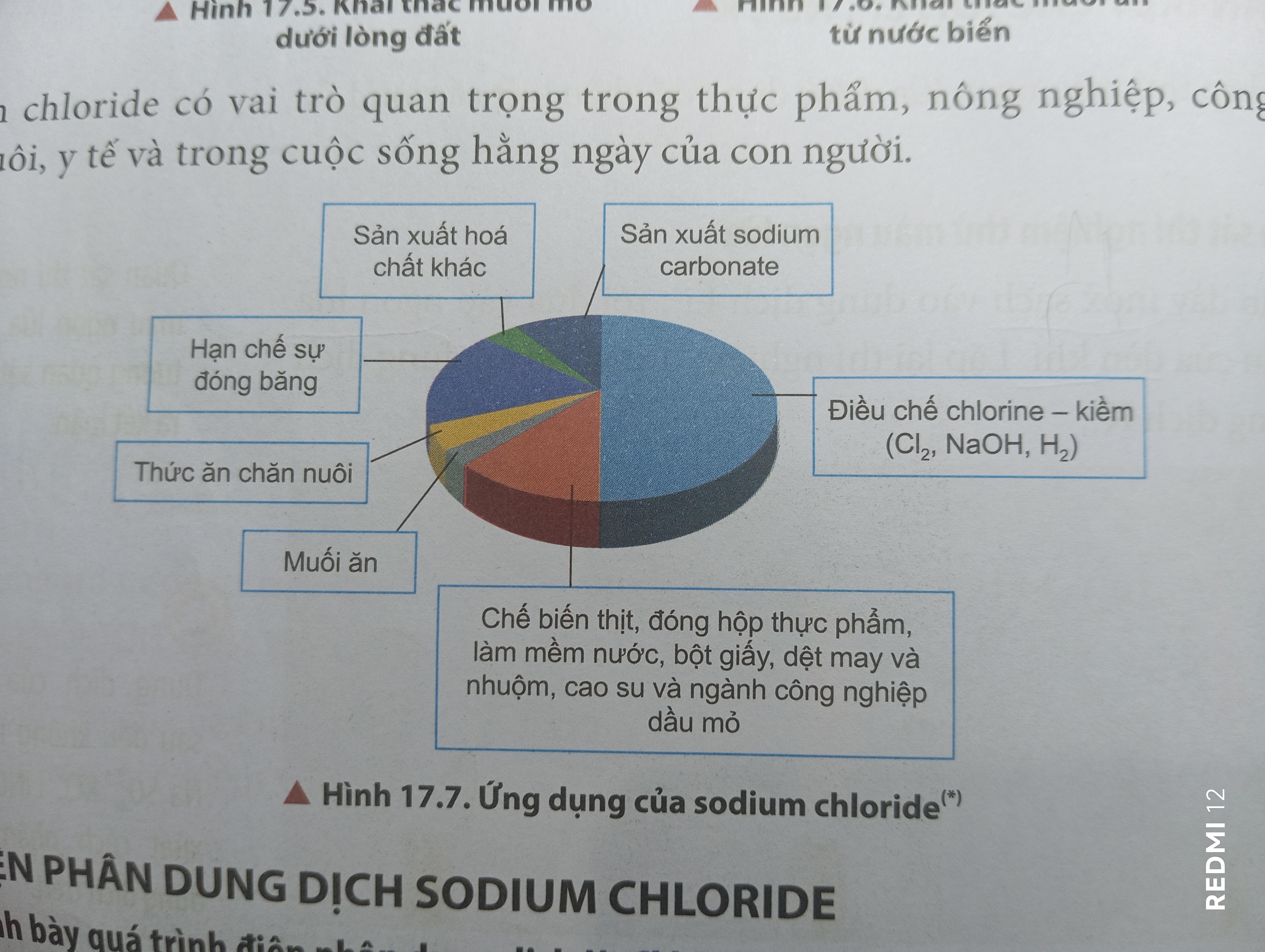 <p>Trong đời sống: gia vị, chế biến và bảo quản thực phẩm</p><p>Trong y học: nước muối sinh lý, chất điện giải</p><p>Trong công nghiệp hoá chất: sản xuất chlorine - kiềm, nước javel, soda….</p>