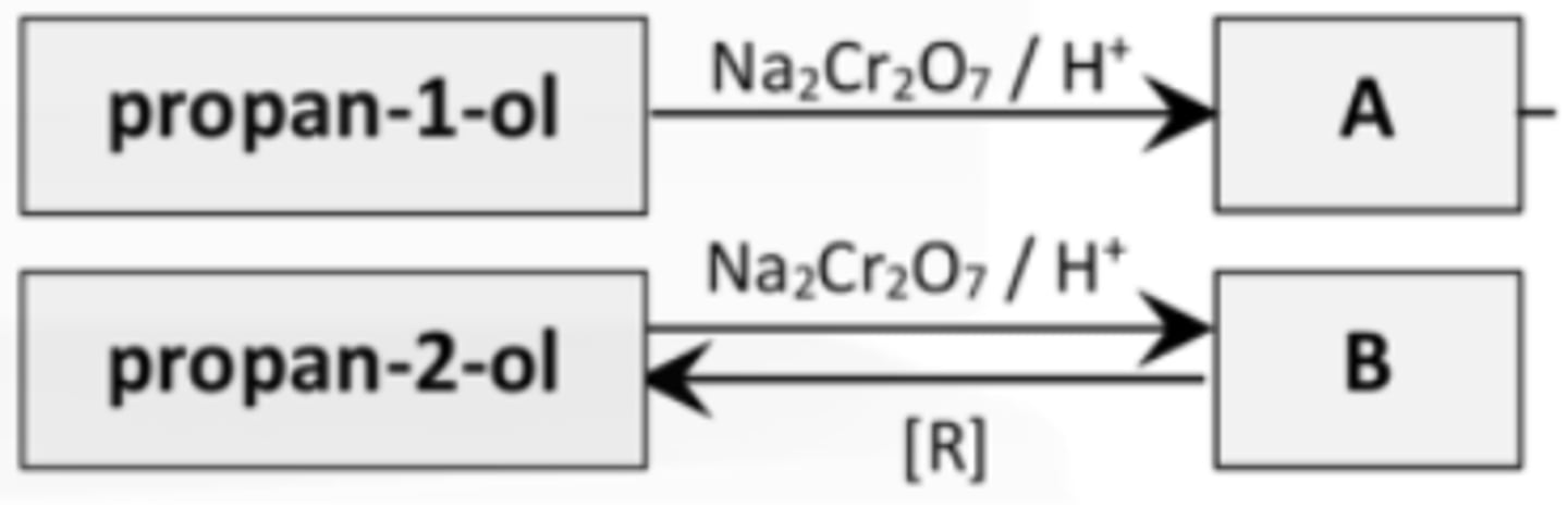 <p>A = Propanal</p><p>B = Propanone</p>