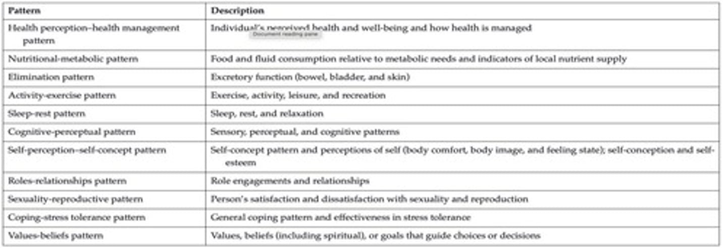 <p>Patterns that assess health and dysfunction in individuals and families.</p>