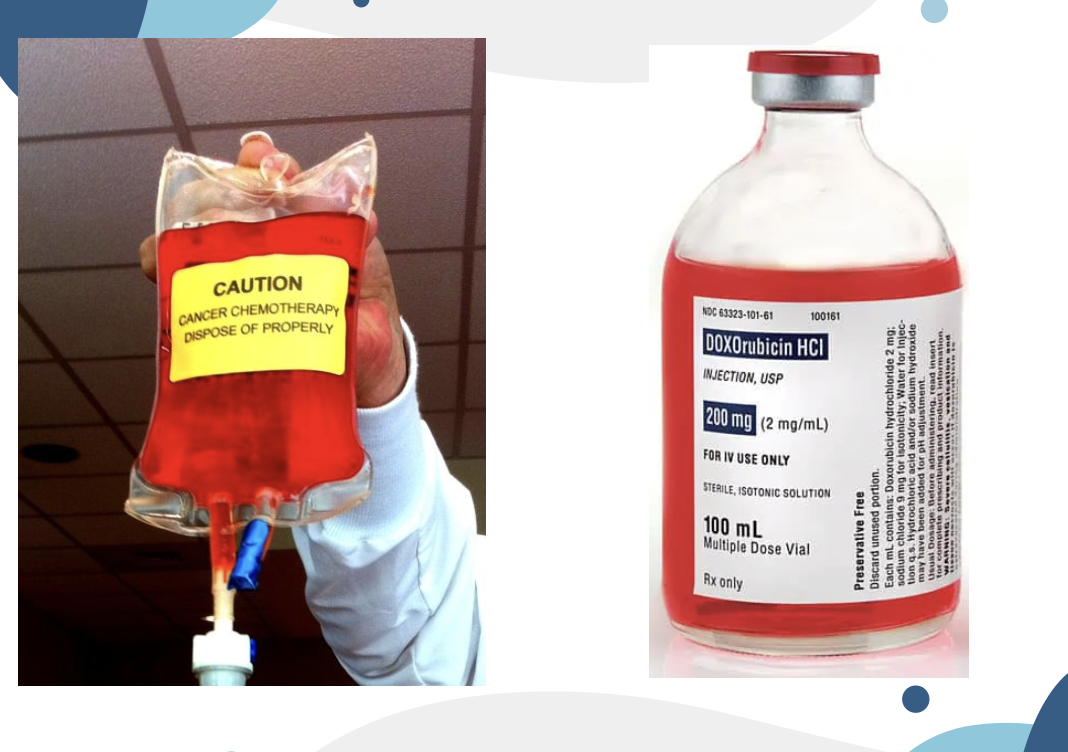 <p>Indications: solid tumors (lung, bone, stomach, breast cancers); Hodgkin’s and non-Hodgkin’s&nbsp; lymphomas; sarcomas of soft tissue and bone; carcinoma of ovaries, testes and thyroid</p><p class="p1">IV infusion &nbsp; &nbsp; &nbsp; &nbsp; &nbsp; &nbsp; &nbsp; <span style="color: red">“<strong>red devil</strong>”</span></p><p class="p1">ADR: <span style="color: red"><strong>Bone marrow suppression,</strong></span> nausea, vomiting, alopecia, mucositis, cardiotoxicity, <span style="color: red"><strong>radiation recall,</strong></span> photosensitivity, red urine, sweat (not harmful, lasts 1-2 days)</p><p class="p1">VESICANT</p><p class="p2">MUGA<sup>* </sup>/ Echocardiogram before dosing</p><p class="p2"></p><p class="p2">ADR all red stuff</p><p class="p2"></p><p class="p2"><span style="color: red"><strong>CARDIOTOXIC &lt;3</strong></span></p><ul><li><p class="p2">need baseline cardiac exams </p></li></ul><p></p>