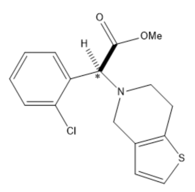 <p>For the drug Clopidogrel, assign stereochemistry to the carbon atom that is marked with an asterisk.</p>