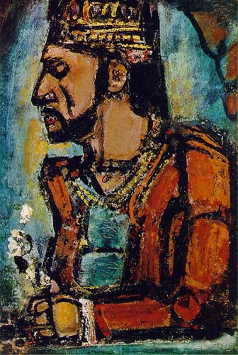 <p>expressionism and fauvism<br>- bold color palette<br>- thick bold brushstrokes <br>- religious and spiritual themes<br>- figurative focus<br>- use of outlines<br>- search for truth and meaning of life<br>- influenced by fauvism<br>- commented on social issues and human suffering</p>