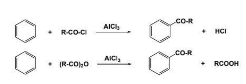 <p>Xúc tác : <strong>axit Lewis</strong></p><p>Sản phẩm : <strong>C6H5-CO-R</strong></p>