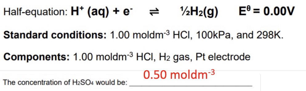 <p>a. hydrogen gas is bubbled into a solution of H+ ions and since hydrogen doesnt conduct, a platinum electrode is used </p>