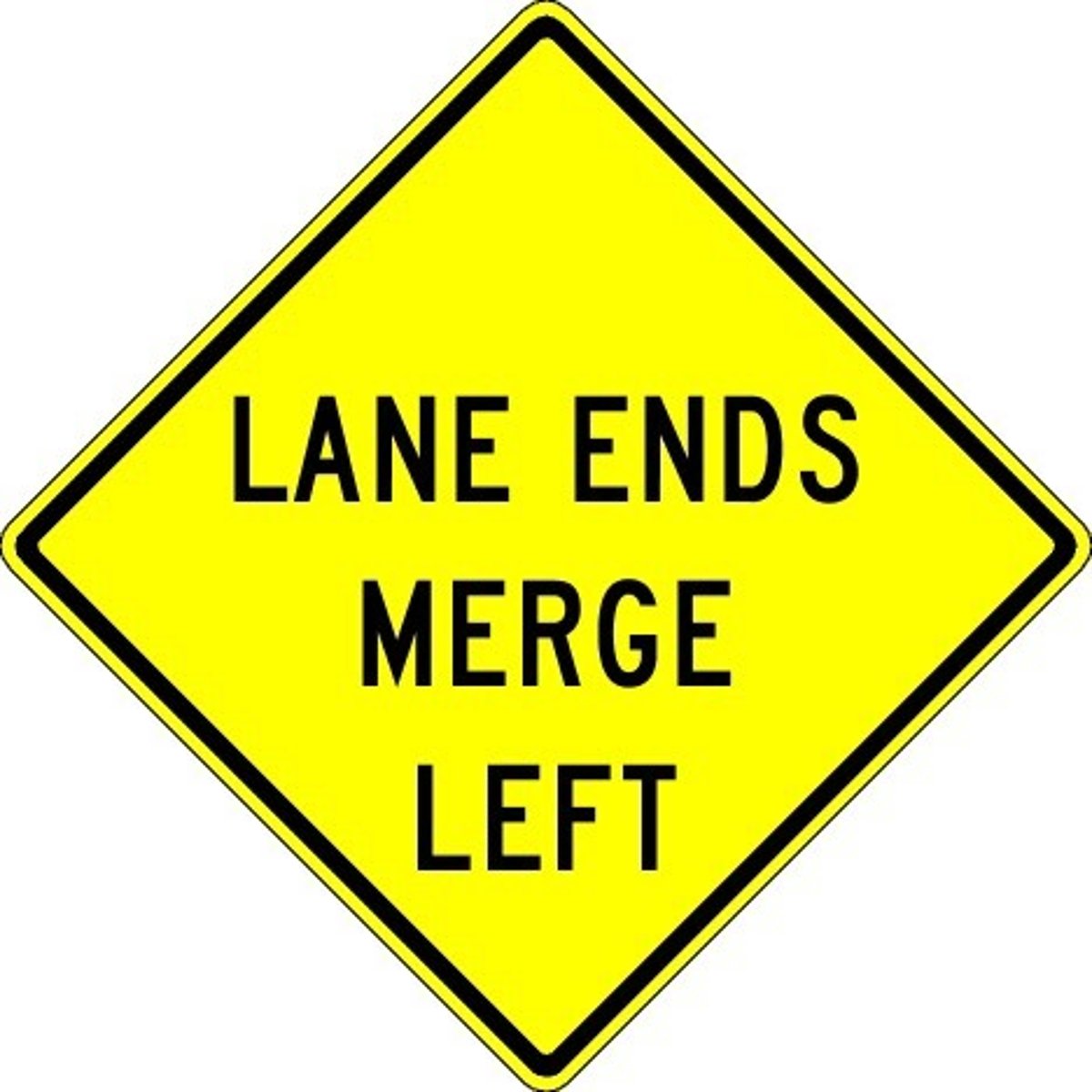 <p>two lanes of cars will soon become one lane of cars. The right lane must merge to the left yielding to traffic driving in the left lane.</p>