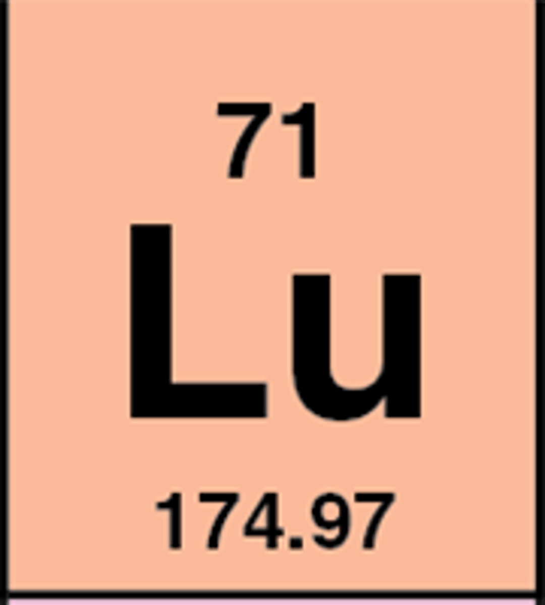 <p>Symbol: Lu<br>Atomic Mass: 175.0<br>Atomic Number: 71</p>