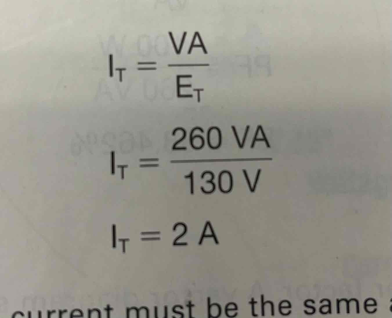 <p>The total amperage amount by using Ohms Law </p>