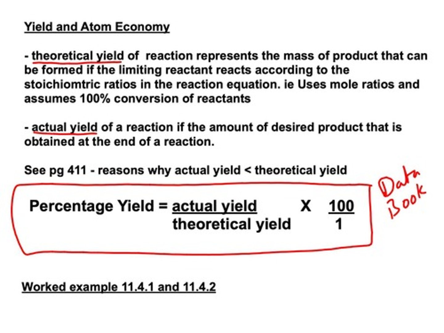 <p>(Actual yield/Theoretical yield) x 100.</p>