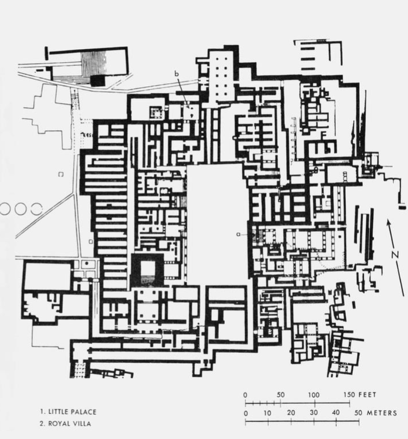 <p>excavated by arthur evans, inaccuracies in reconstructure → no throne room, no evidences of monarchy</p>
