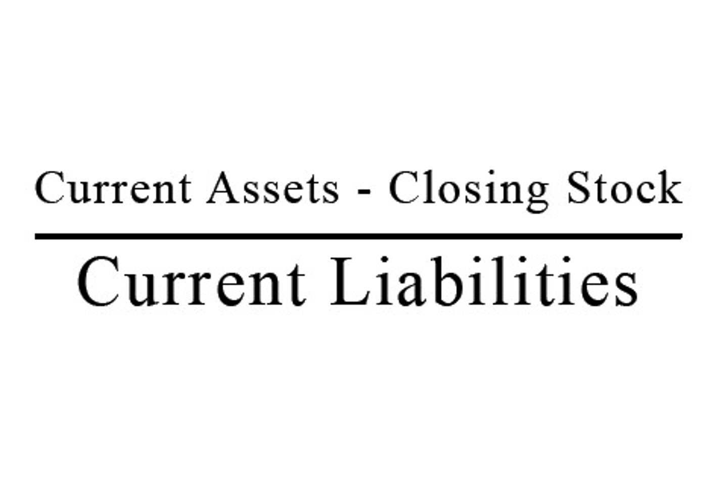 <p>this compares the liquid assets of a business with its current liabilities. The acid test ratio is calculated using the following formula:</p><p>acid test ratio = (current assets - stock) / current liabilities</p>