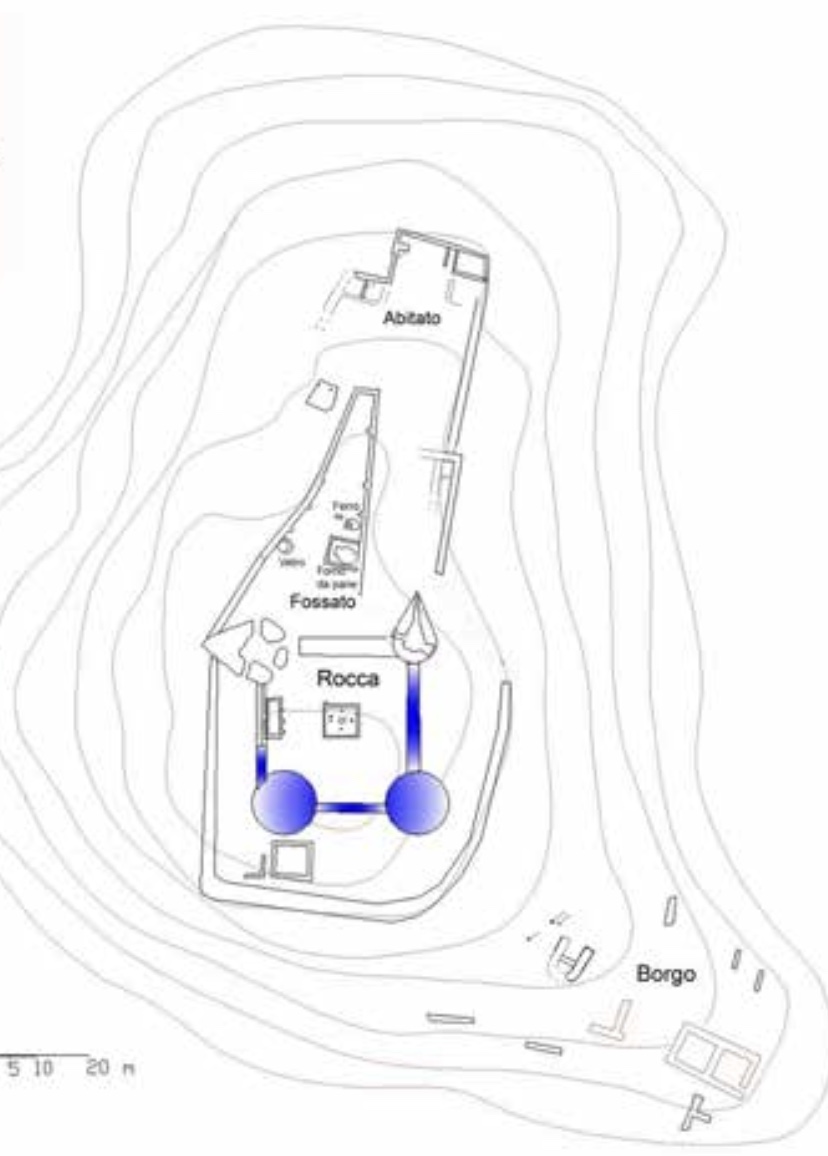 <p>Come si presentava la Rocca di Rontana (area sommitale)?</p>