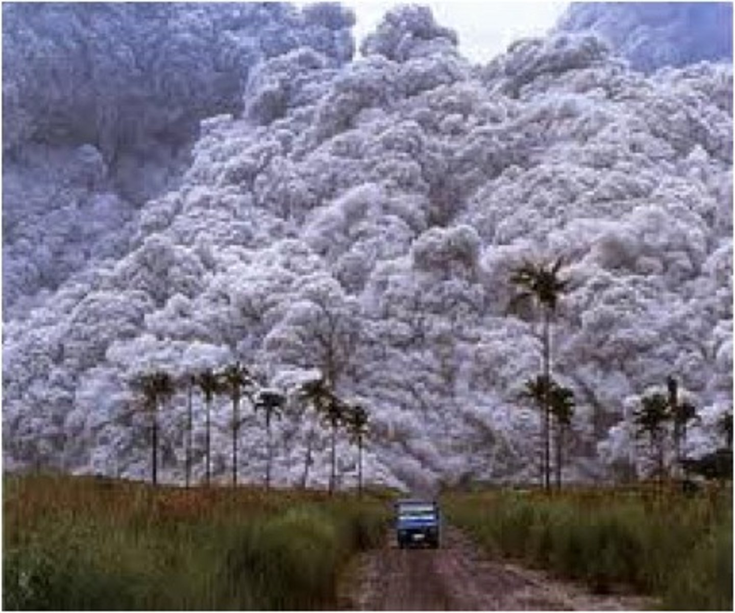 <p>"burning cloud"<br>typically forms due to rising lava reacting with cold air to form microscopic particles of volcanic glass (obsidian/ash)<br><br>- process = known as "doming" as obsidian rises out of volcano and fragments accumulate to form a dome<br>- becomes so big the dome collapses and forms pyroclastic flow<br><br>- around 600 degrees c, deadliest hazard, only lasts a few hours, travels no more than 10km but at a speed of 600km/h</p>