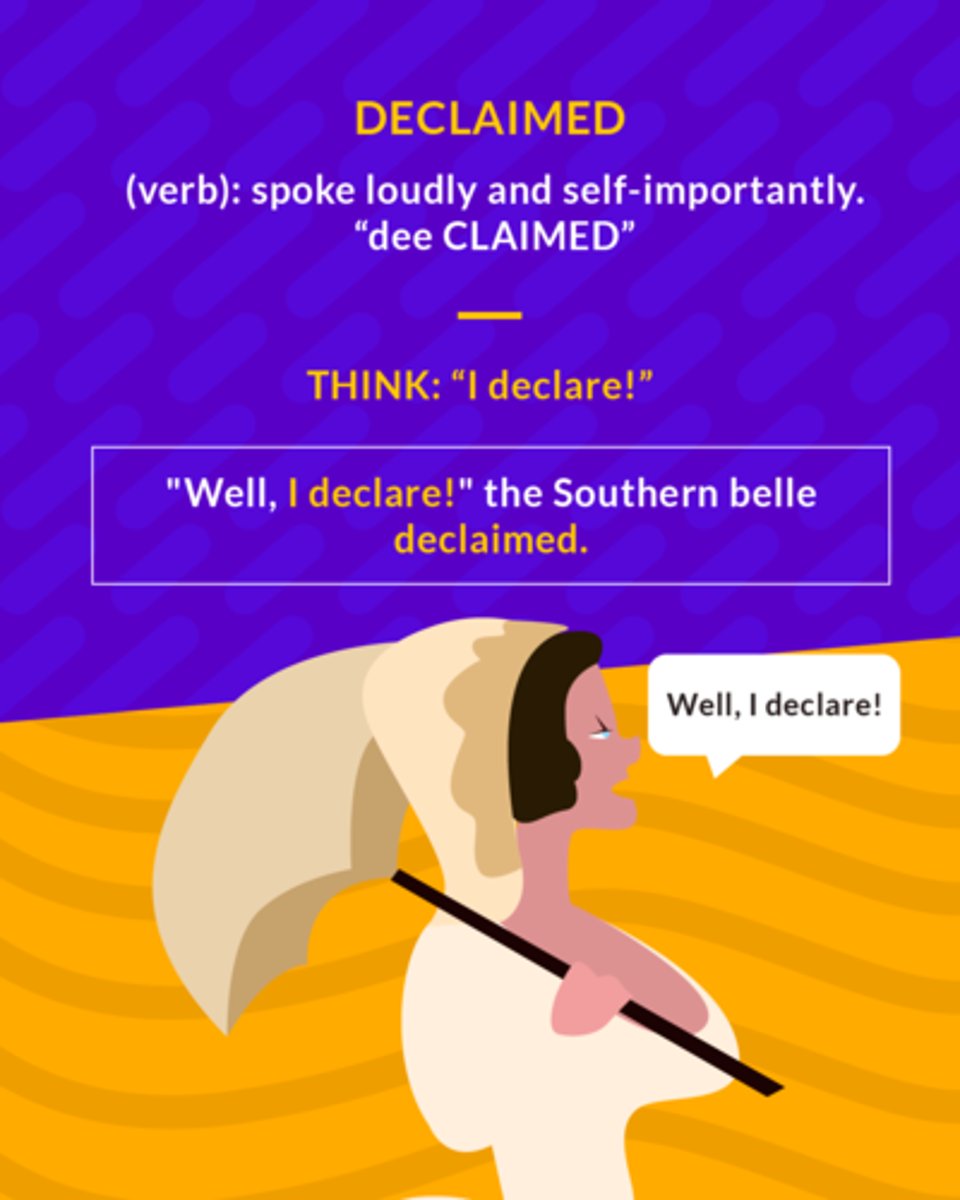 <p>spoke loudly and self-importantly</p><p>(verb) spoke loudly and dramatically</p>