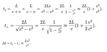 doświadczenie mające na celu wykazanie ruchu ziemi względem hipotecznego eteru poprzez porównanie prędkości światła w różnych kierunkach względem kierunku ruchu ziemi