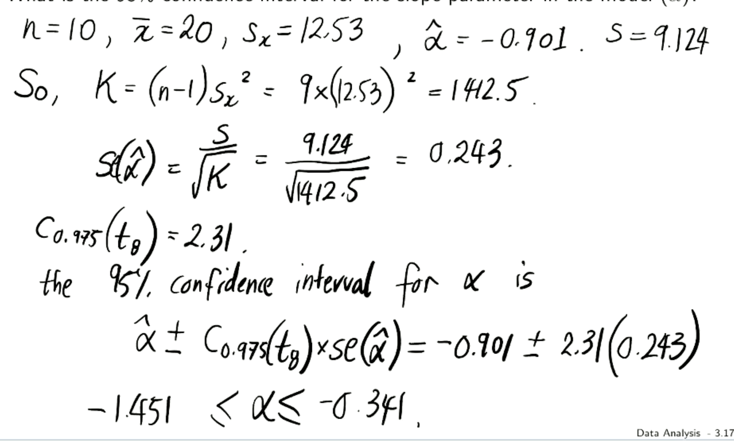 <p>t8, bc these are 2 degrees of freedom n-2.</p><p></p>