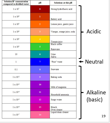 <p>-measurement of the<em> concentration of</em><strong><em> H+ in a solution</em> </strong> </p><p>The<strong> HIGHER the concentration </strong>of<mark data-color="purple" style="background-color: purple; color: inherit"> H+ the lower the pH </mark></p>