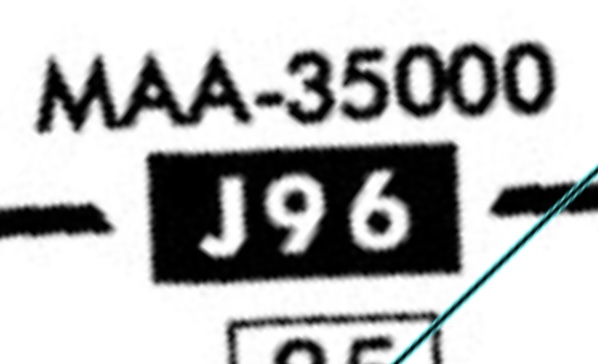<p>What is the maximum authorized altitude for J96?</p>
