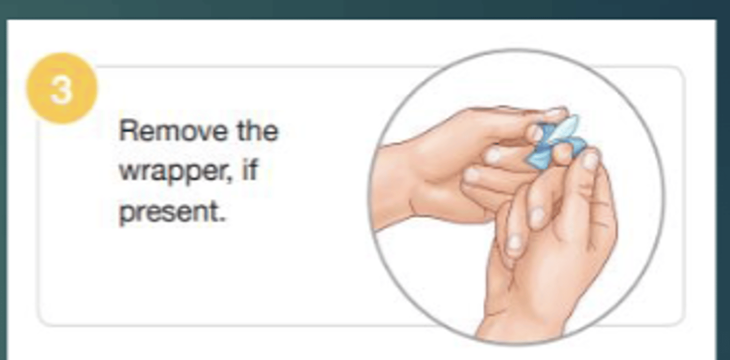 <p>removing the wrapper</p><p>(cutting in half if told)</p>