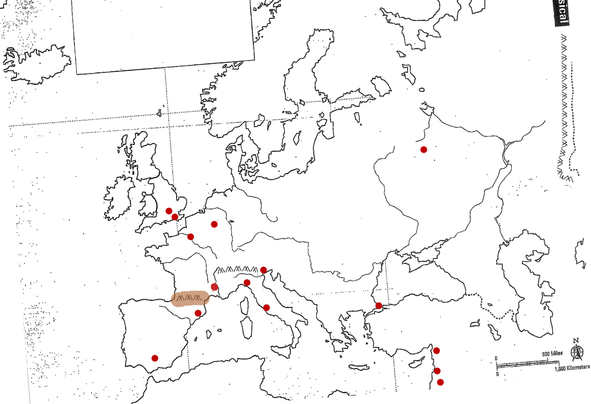 <p>those pointy things between spain and france</p>
