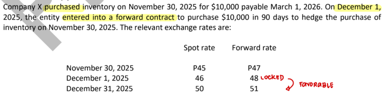 <p>What amount of foreign currency transaction gain from the forward contract should be included in net income for 2025?</p><p>a. 50,000</p><p>b. 40,000</p><p>c. 30,000</p><p>d. 0</p>