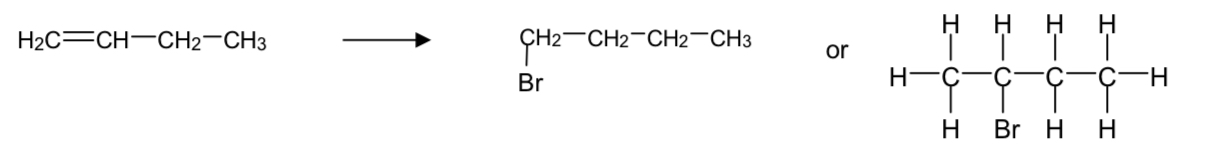 <ul><li><p>the 2-bromobutane forms much more often (90%) and is called the major product</p></li><li><p>the other possibility- 1-bromobutane- is called the minor product and forms much less (10%)</p></li></ul><p></p>