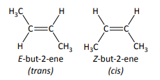 <ul><li><p>a special case of E/Z isomerism in which two of the substituent groups attached to each carbon atom of the C=C group are the same</p></li><li><p>E = trans </p></li><li><p>Z = cis</p></li><li><p>only consistently correct when there is an H on each carbon atom of the C=C bond</p></li></ul><p></p>
