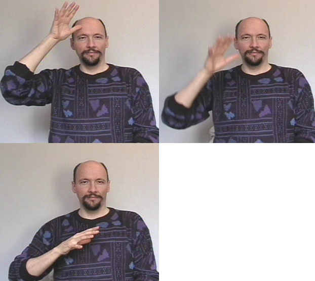 <p>version 2: thumbs up hand (thumb still touch head) then same as ver1.</p>